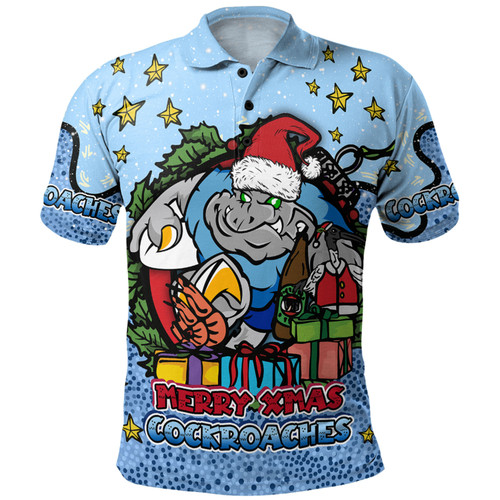 New South Wales Cockroaches Christmas Custom Polo Shirt - Merry Christmas Our Beloved Team With Aboriginal Dot Art Pattern Polo Shirt