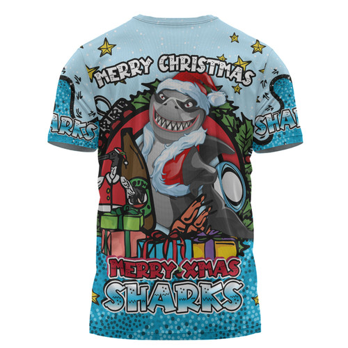Cronulla-Sutherland Sharks Christmas Custom T-shirt - Merry Christmas Our Beloved Team With Aboriginal Dot Art Pattern T-shirt Cronulla-Sutherland Sharks Christmas Custom T-shirt - Merry Christmas Our Beloved Team With Aboriginal Dot Art Pattern T-shirt