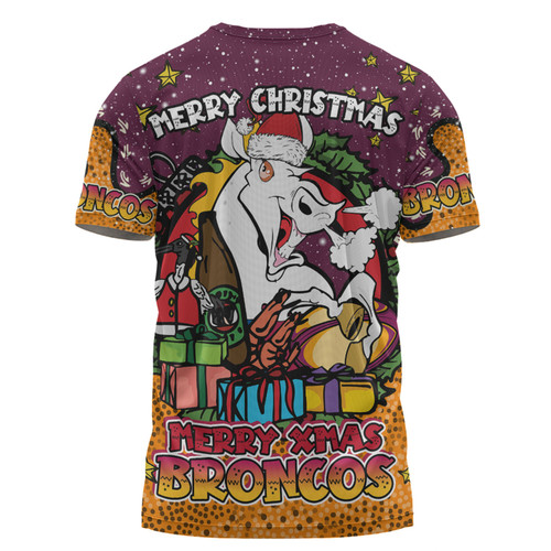 Brisbane Broncos Christmas Custom T-shirt - Merry Christmas Our Beloved Team With Aboriginal Dot Art Pattern T-shirt Brisbane Broncos Christmas Custom T-shirt - Merry Christmas Our Beloved Team With Aboriginal Dot Art Pattern T-shirt
