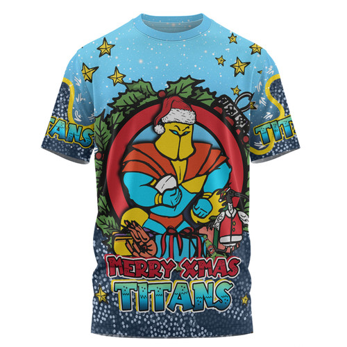 Gold Coast Titans Christmas Custom T-shirt - Merry Christmas Our Beloved Team With Aboriginal Dot Art Pattern T-shirt