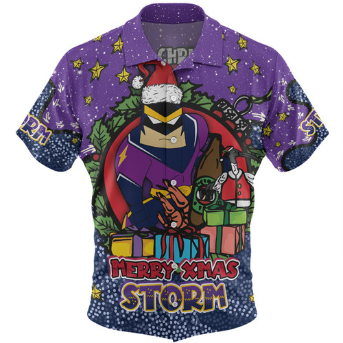 Melbourne Storm Christmas Custom Hawaiian Shirt - Merry Christmas Our Beloved Team With Aboriginal Dot Art Pattern Hawaiian Shirt
