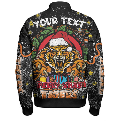 Wests Tigers Christmas Custom Bomber Jacket - Merry Christmas Our Beloved Team With Aboriginal Dot Art Pattern Bomber Jacket Wests Tigers Christmas Custom Bomber Jacket - Merry Christmas Our Beloved Team With Aboriginal Dot Art Pattern Bomber Jacket