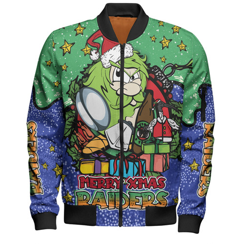 Canberra Raiders Christmas Custom Bomber Jacket - Merry Christmas Our Beloved Team With Aboriginal Dot Art Pattern Bomber Jacket