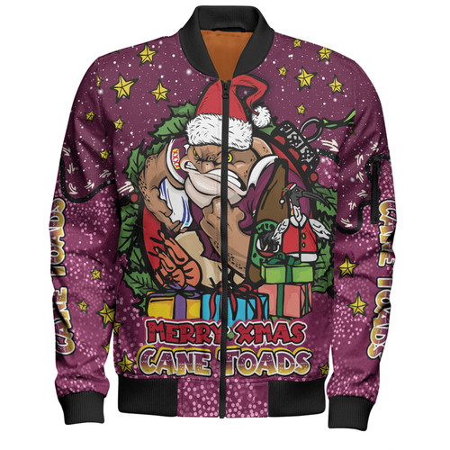 Queensland Cane Toads Christmas Custom Bomber Jacket - Merry Christmas Our Beloved Team With Aboriginal Dot Art Pattern Bomber Jacket