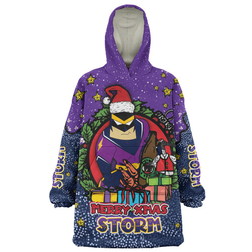 Melbourne Storm Christmas Custom Snug Hoodie - Merry Christmas Our Beloved Team With Aboriginal Dot Art Pattern Snug Hoodie