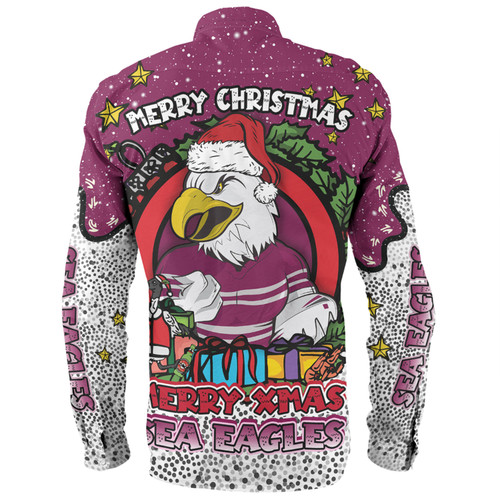 Manly Warringah Sea Eagles Christmas Custom Long Sleeve Shirt - Merry Christmas Our Beloved Team With Aboriginal Dot Art Pattern Long Sleeve Shirt