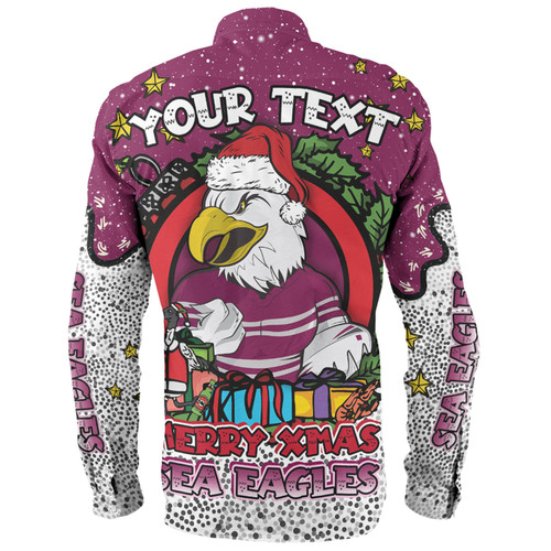 Manly Warringah Sea Eagles Christmas Custom Long Sleeve Shirt - Merry Christmas Our Beloved Team With Aboriginal Dot Art Pattern Long Sleeve Shirt