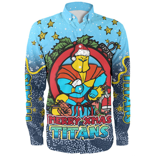 Gold Coast Titans Christmas Custom Long Sleeve Shirt - Merry Christmas Our Beloved Team With Aboriginal Dot Art Pattern Long Sleeve Shirt