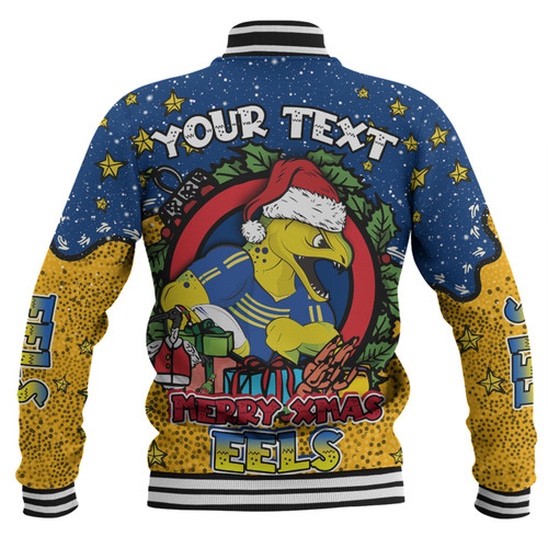 Parramatta Eels Christmas Custom Baseball Jacket - Merry Christmas Our Beloved Team With Aboriginal Dot Art Pattern Baseball Jacket Parramatta Eels Christmas Custom Baseball Jacket - Merry Christmas Our Beloved Team With Aboriginal Dot Art Pattern Baseball Jacket