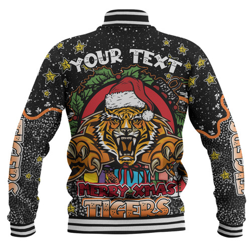 Wests Tigers Christmas Custom Baseball Jacket - Merry Christmas Our Beloved Team With Aboriginal Dot Art Pattern Baseball Jacket Wests Tigers Christmas Custom Baseball Jacket - Merry Christmas Our Beloved Team With Aboriginal Dot Art Pattern Baseball Jacket