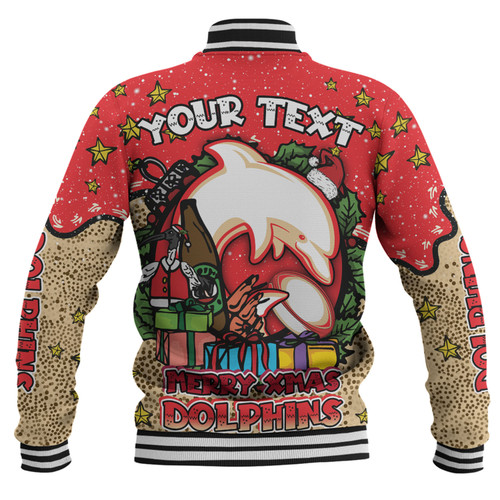 Redcliffe Dolphins Christmas Custom Baseball Jacket - Merry Christmas Our Beloved Team With Aboriginal Dot Art Pattern Baseball Jacket Redcliffe Dolphins Christmas Custom Baseball Jacket - Merry Christmas Our Beloved Team With Aboriginal Dot Art Pattern Baseball Jacket