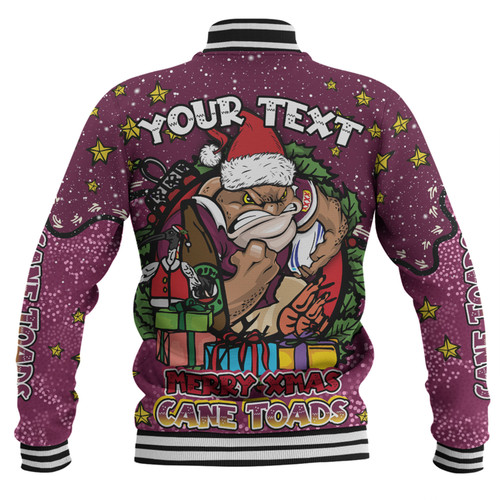 Queensland Cane Toads Christmas Custom Baseball Jacket - Merry Christmas Our Beloved Team With Aboriginal Dot Art Pattern Baseball Jacket