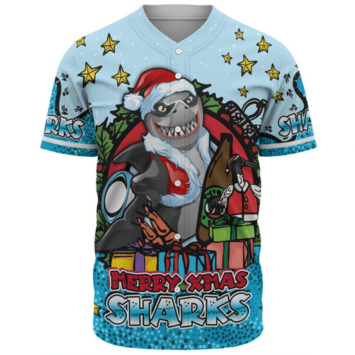 Cronulla-Sutherland Sharks Christmas Custom Baseball Shirt - Merry Christmas Our Beloved Team With Aboriginal Dot Art Pattern Baseball Shirt