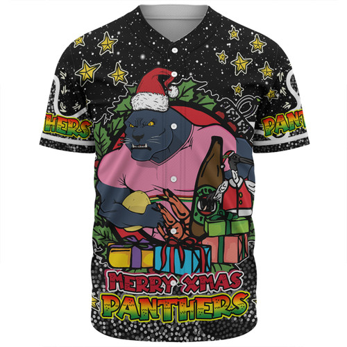 Penrith Panthers Christmas Custom Baseball Shirt - Merry Christmas Our Beloved Team With Aboriginal Dot Art Pattern Baseball Shirt