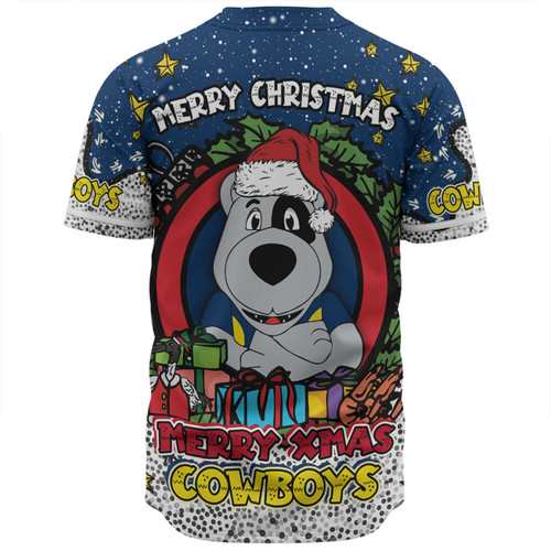 North Queensland Cowboys Christmas Custom Baseball Shirt - Merry Christmas Our Beloved Team With Aboriginal Dot Art Pattern Baseball Shirt