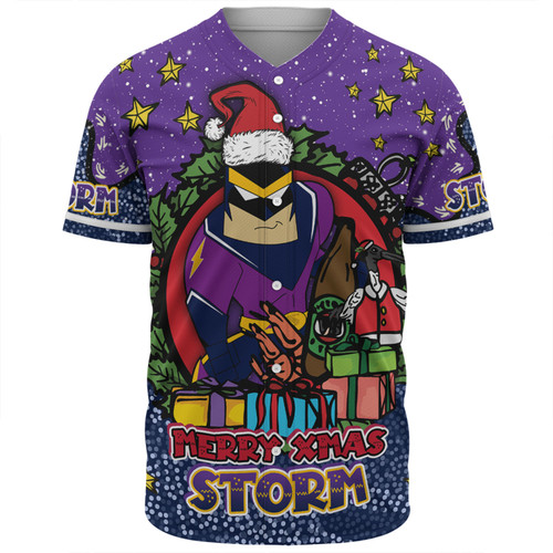 Melbourne Storm Christmas Custom Baseball Shirt - Merry Christmas Our Beloved Team With Aboriginal Dot Art Pattern Baseball Shirt