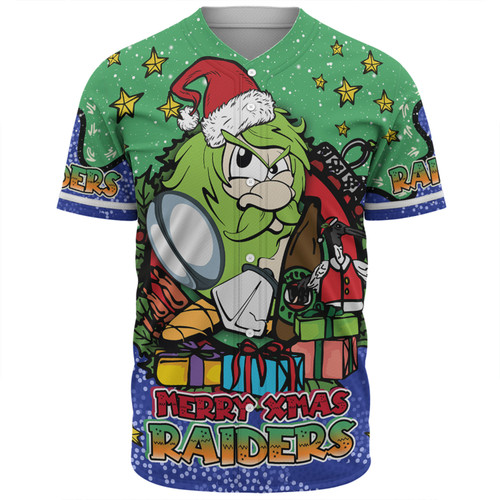 Canberra Raiders Christmas Custom Baseball Shirt - Merry Christmas Our Beloved Team With Aboriginal Dot Art Pattern Baseball Shirt