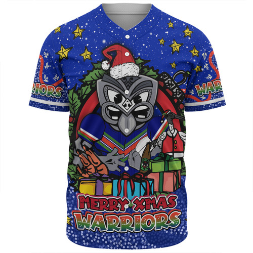 New Zealand Warriors Christmas Custom Baseball Shirt - Merry Christmas Our Beloved Team With Aboriginal Dot Art Pattern Baseball Shirt