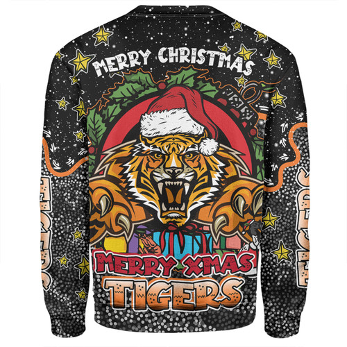 Wests Tigers Christmas Custom Sweatshirt - Merry Christmas Our Beloved Team With Aboriginal Dot Art Pattern Sweatshirt Wests Tigers Christmas Custom Sweatshirt - Merry Christmas Our Beloved Team With Aboriginal Dot Art Pattern Sweatshirt