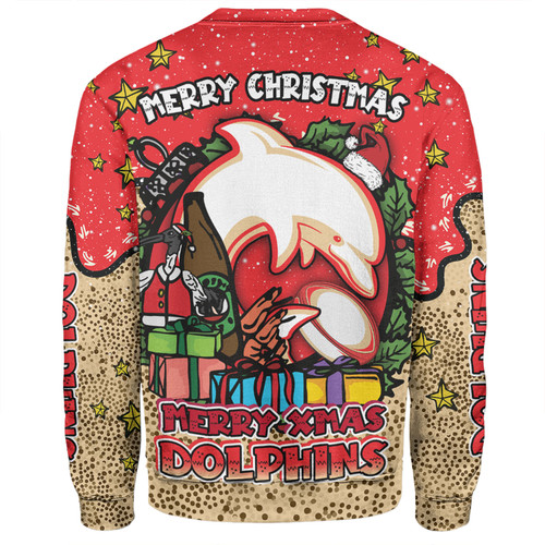 Redcliffe Dolphins Christmas Custom Sweatshirt - Merry Christmas Our Beloved Team With Aboriginal Dot Art Pattern Sweatshirt Redcliffe Dolphins Christmas Custom Sweatshirt - Merry Christmas Our Beloved Team With Aboriginal Dot Art Pattern Sweatshirt