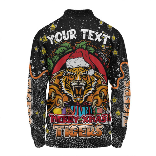 Wests Tigers Christmas Custom Long Sleeve Polo Shirt - Merry Christmas Our Beloved Team With Aboriginal Dot Art Pattern Long Sleeve Polo Shirt Wests Tigers Christmas Custom Long Sleeve Polo Shirt - Merry Christmas Our Beloved Team With Aboriginal Dot Art Pattern Long Sleeve Polo Shirt
