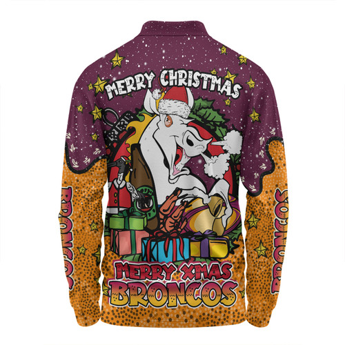 Brisbane Broncos Christmas Custom Long Sleeve Polo Shirt - Merry Christmas Our Beloved Team With Aboriginal Dot Art Pattern Long Sleeve Polo Shirt Brisbane Broncos Christmas Custom Long Sleeve Polo Shirt - Merry Christmas Our Beloved Team With Aboriginal Dot Art Pattern Long Sleeve Polo Shirt