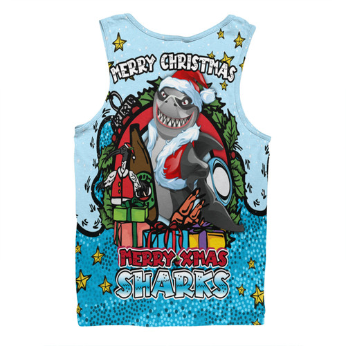 Cronulla-Sutherland Sharks Christmas Custom Men Singlet - Merry Christmas Our Beloved Team With Aboriginal Dot Art Pattern Men Singlet