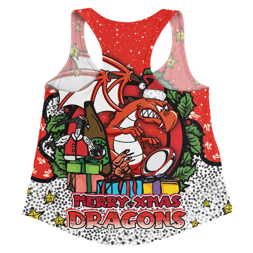 St. George Illawarra Dragons Christmas Custom Women Racerback Singlet - Merry Christmas Our Beloved Team With Aboriginal Dot Art Pattern Women Racerback Singlet
