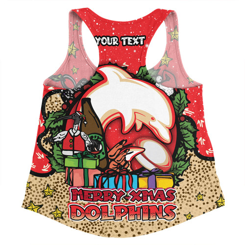 Redcliffe Dolphins Christmas Custom Women Racerback Singlet - Merry Christmas Our Beloved Team With Aboriginal Dot Art Pattern Women Racerback Singlet Redcliffe Dolphins Christmas Custom Women Racerback Singlet - Merry Christmas Our Beloved Team With Aboriginal Dot Art Pattern Women Racerback Singlet