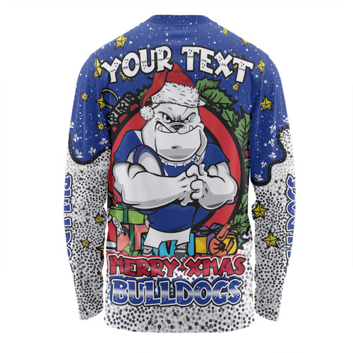 Canterbury-Bankstown Bulldogs Christmas Custom Long Sleeve T-Shirt - Merry Christmas Our Beloved Team With Aboriginal Dot Art Pattern Long Sleeve T-Shirt