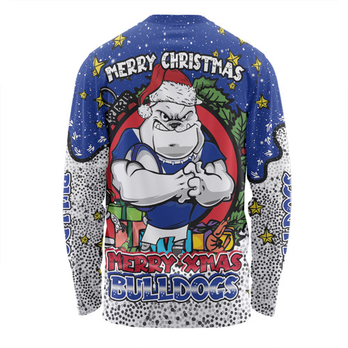 Canterbury-Bankstown Bulldogs Christmas Custom Long Sleeve T-Shirt - Merry Christmas Our Beloved Team With Aboriginal Dot Art Pattern Long Sleeve T-Shirt