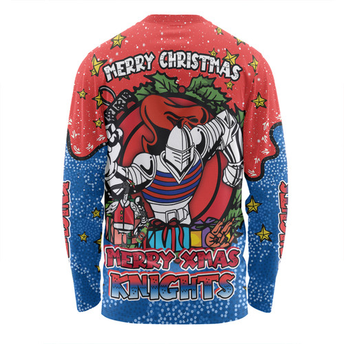 Newcastle Knights Christmas Custom Long Sleeve T-shirt - Merry Christmas Our Beloved Team With Aboriginal Dot Art Pattern Long Sleeve T-shirt Newcastle Knights Christmas Custom Long Sleeve T-shirt - Merry Christmas Our Beloved Team With Aboriginal Dot Art Pattern Long Sleeve T-shirt