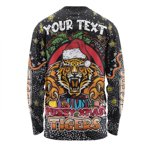 Wests Tigers Christmas Custom Long Sleeve T-shirt - Merry Christmas Our Beloved Team With Aboriginal Dot Art Pattern Long Sleeve T-shirt Wests Tigers Christmas Custom Long Sleeve T-shirt - Merry Christmas Our Beloved Team With Aboriginal Dot Art Pattern Long Sleeve T-shirt