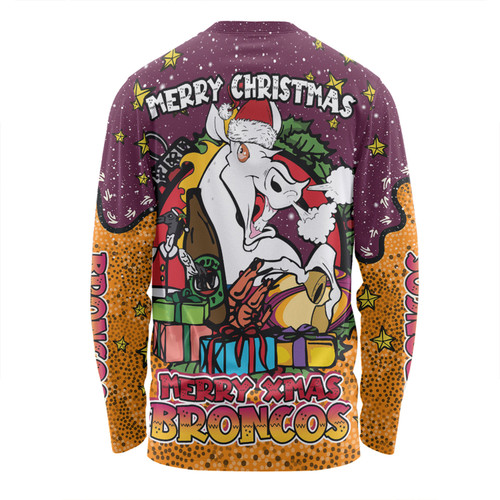 Brisbane Broncos Christmas Custom Long Sleeve T-shirt - Merry Christmas Our Beloved Team With Aboriginal Dot Art Pattern Long Sleeve T-shirt Brisbane Broncos Christmas Custom Long Sleeve T-shirt - Merry Christmas Our Beloved Team With Aboriginal Dot Art Pattern Long Sleeve T-shirt