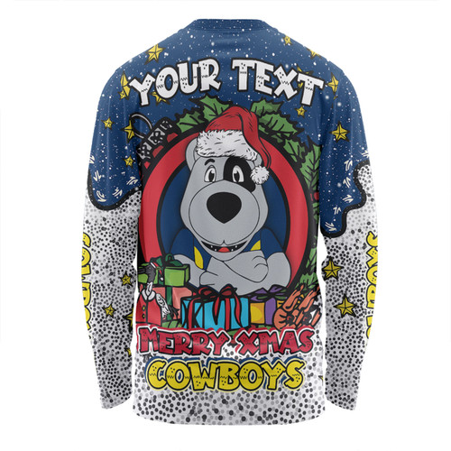 North Queensland Cowboys Christmas Custom Long Sleeve T-shirt - Merry Christmas Our Beloved Team With Aboriginal Dot Art Pattern Long Sleeve T-shirt North Queensland Cowboys Christmas Custom Long Sleeve T-shirt - Merry Christmas Our Beloved Team With Aboriginal Dot Art Pattern Long Sleeve T-shirt