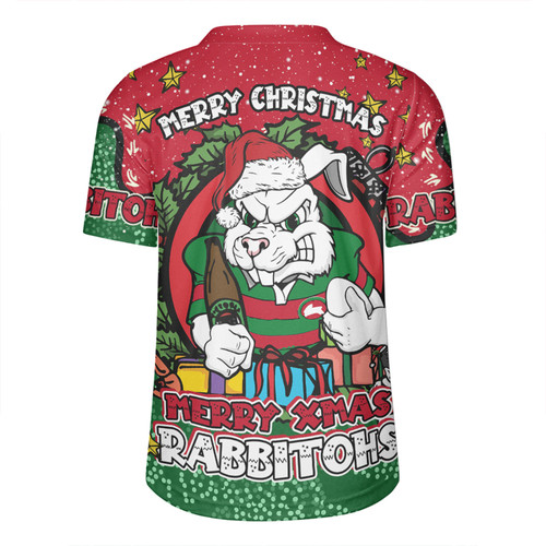 South Sydney Rabbitohs Custom Rugby Jersey - Merry Christmas Our Beloved Team With Aboriginal Dot Art Pattern Rugby Jersey