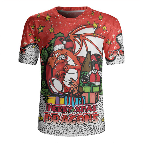 St. George Illawarra Dragons Christmas Custom Rugby Jersey - Merry Christmas Our Beloved Team With Aboriginal Dot Art Pattern Rugby Jersey