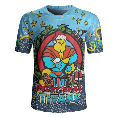 Gold Coast Titans Christmas Custom Rugby Jersey - Merry Christmas Our Beloved Team With Aboriginal Dot Art Pattern Rugby Jersey