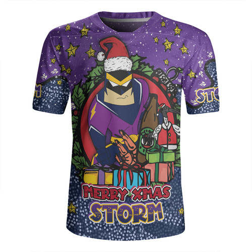 Melbourne Storm Christmas Custom Rugby Jersey - Merry Christmas Our Beloved Team With Aboriginal Dot Art Pattern Rugby Jersey