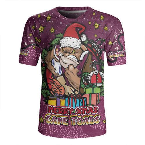 Queensland Cane Toads Christmas Custom Rugby Jersey - Merry Christmas Our Beloved Team With Aboriginal Dot Art Pattern Rugby Jersey