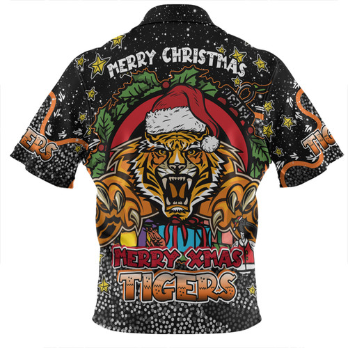 Wests Tigers Christmas Custom Zip Polo Shirt - Merry Christmas Our Beloved Team With Aboriginal Dot Art Pattern Zip Polo Shirt Wests Tigers Christmas Custom Zip Polo Shirt - Merry Christmas Our Beloved Team With Aboriginal Dot Art Pattern Zip Polo Shirt