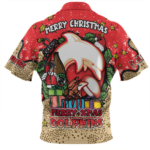 Redcliffe Dolphins Christmas Custom Zip Polo Shirt - Merry Christmas Our Beloved Team With Aboriginal Dot Art Pattern Zip Polo Shirt Redcliffe Dolphins Christmas Custom Zip Polo Shirt - Merry Christmas Our Beloved Team With Aboriginal Dot Art Pattern Zip Polo Shirt