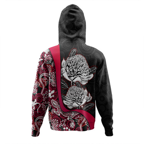 Australia  Warratah Goanna Aboriginal Hoodie - Waratah Flowers With Red Lizards, Stones, Sand Dot Art Painting Inspired Hoodie Australia  Warratah Goanna Aboriginal Hoodie - Waratah Flowers With Red Lizards, Stones, Sand Dot Art Painting Inspired Hoodie