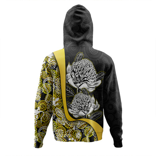 Australia  Warratah Goanna Aboriginal Hoodie - Waratah Flowers With Yellow Lizards, Stones, Sand Dot Art Painting Inspired Hoodie Australia  Warratah Goanna Aboriginal Hoodie - Waratah Flowers With Yellow Lizards, Stones, Sand Dot Art Painting Inspired Hoodie