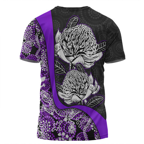 Australia  Warratah Goanna Aboriginal T-shirt - Waratah Flowers With Purple Lizards, Stones, Sand Dot Art Painting Inspired T-shirt Australia  Warratah Goanna Aboriginal T-shirt - Waratah Flowers With Purple Lizards, Stones, Sand Dot Art Painting Inspired T-shirt