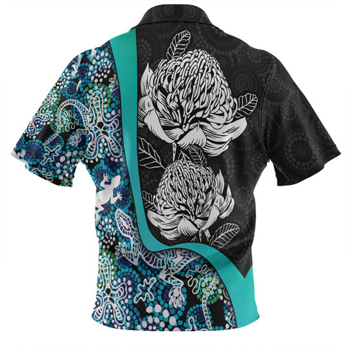 Australia  Warratah Goanna Aboriginal Hawaiian Shirt - Waratah Flowers With Blue Lizards, Stones, Sand Dot Art Painting Inspired Hawaiian Shirt Australia  Warratah Goanna Aboriginal Hawaiian Shirt - Waratah Flowers With Blue Lizards, Stones, Sand Dot Art Painting Inspired Hawaiian Shirt