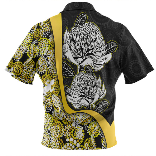 Australia  Warratah Goanna Aboriginal Hawaiian Shirt - Waratah Flowers With Yellow Lizards, Stones, Sand Dot Art Painting Inspired Hawaiian Shirt Australia  Warratah Goanna Aboriginal Hawaiian Shirt - Waratah Flowers With Yellow Lizards, Stones, Sand Dot Art Painting Inspired Hawaiian Shirt