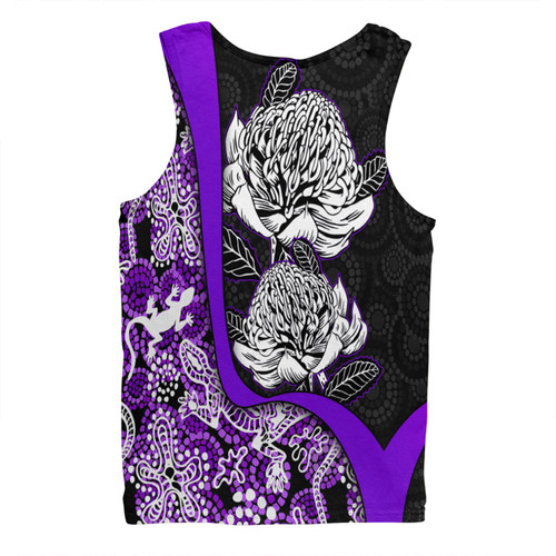 Australia  Warratah Goanna Aboriginal Men Singlet - Waratah Flowers With Purple Lizards, Stones, Sand Dot Art Painting Inspired Men Singlet Australia  Warratah Goanna Aboriginal Men Singlet - Waratah Flowers With Purple Lizards, Stones, Sand Dot Art Painting Inspired Men Singlet