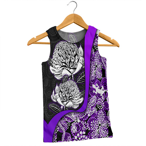 Australia  Warratah Goanna Aboriginal Men Singlet - Waratah Flowers With Purple Lizards, Stones, Sand Dot Art Painting Inspired Men Singlet