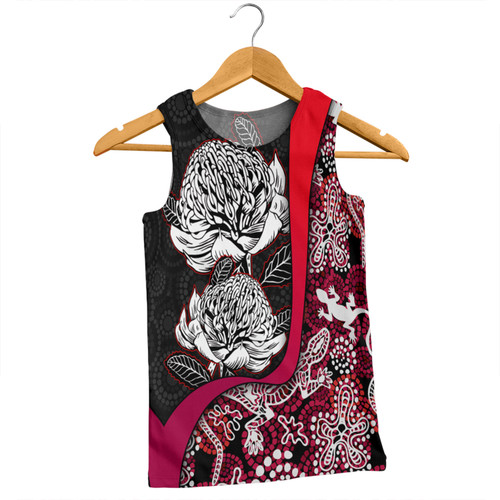 Australia  Warratah Goanna Aboriginal Men Singlet - Waratah Flowers With Red Lizards, Stones, Sand Dot Art Painting Inspired Men Singlet